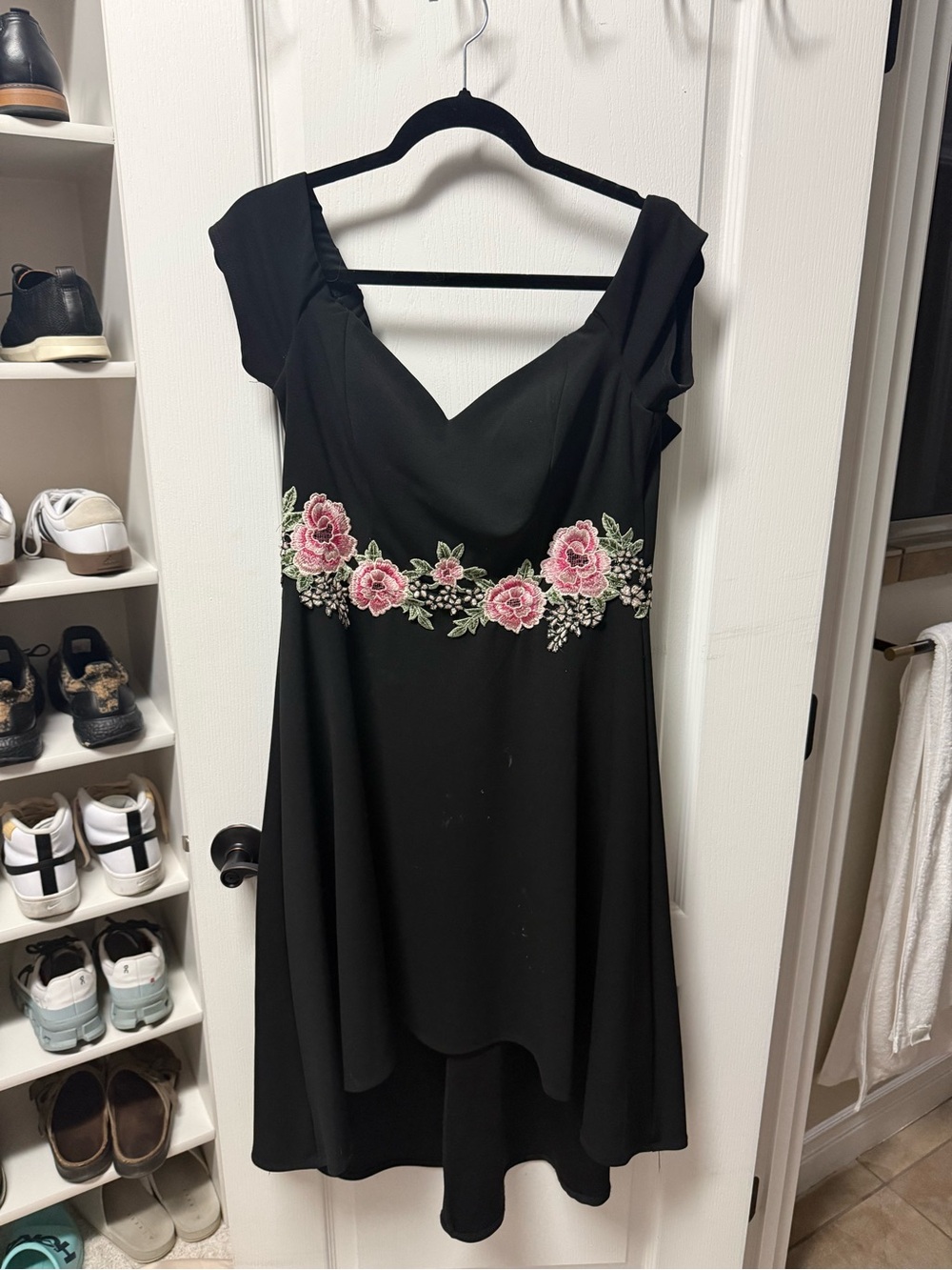 Black Floral Embroidered V-Neck Dress